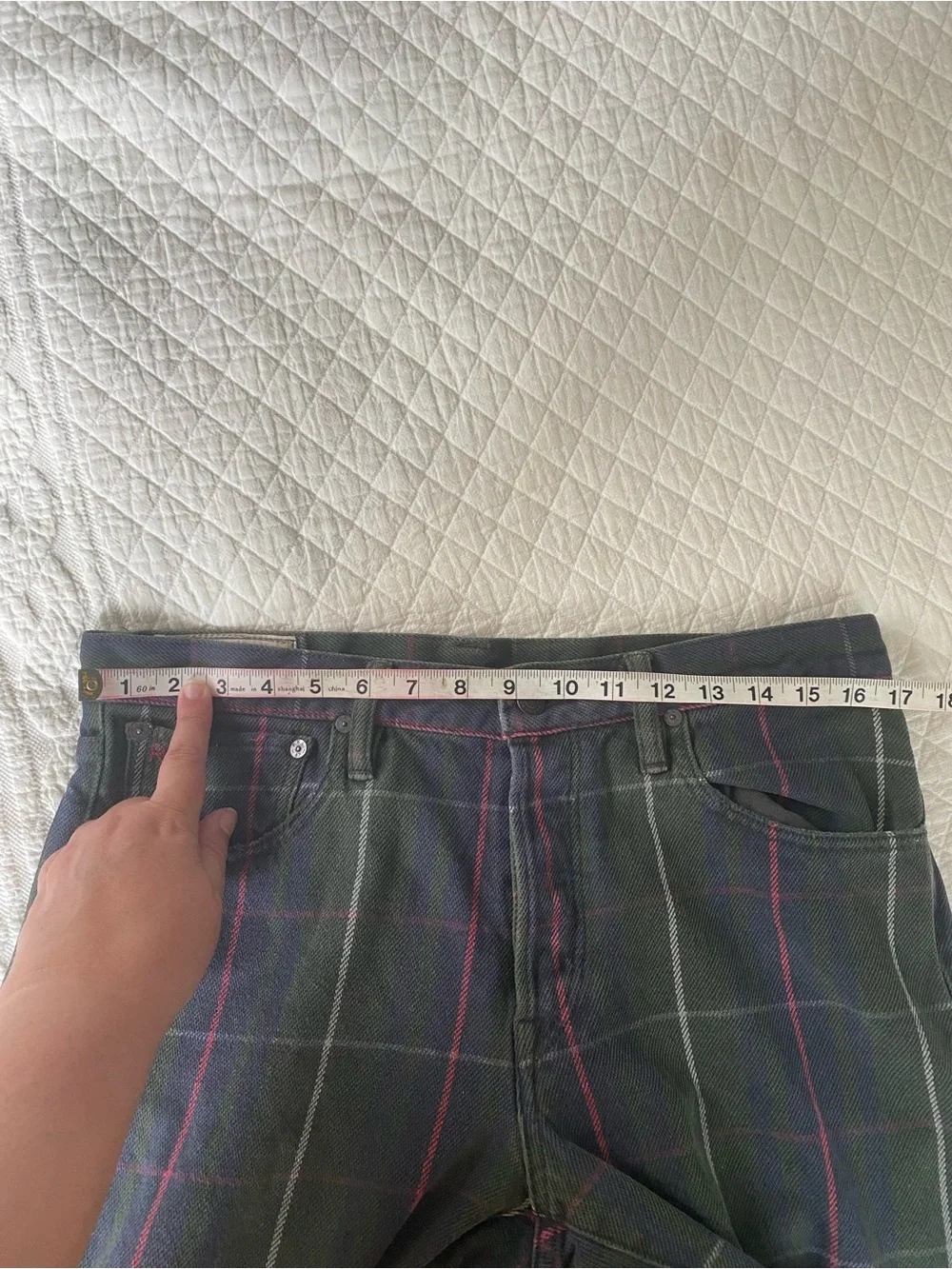 VTG Polo Ralph Lauren Varick Slim Straight Green Plaid Tartan Pants Preppy 32x30